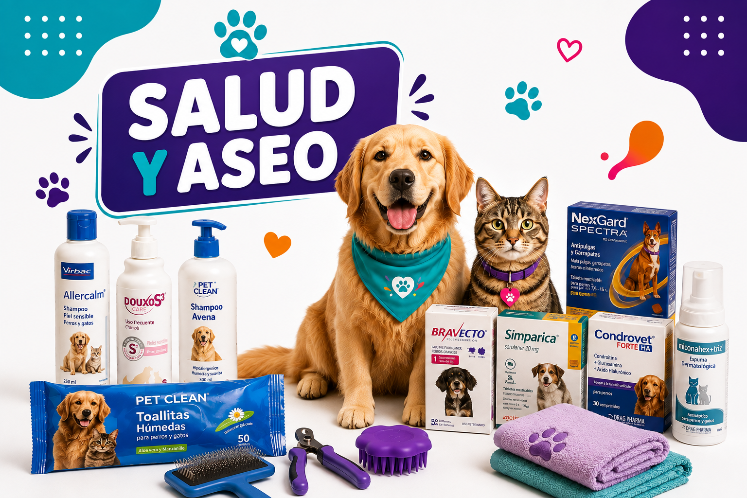Salud, higiene y bienestar para cuidar a tu mascota todos los días.