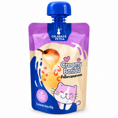 ChatGPT Image 5 oct 2026, 20_24_22 Calabaza Pets – Creamy Batido Para Gatos Pollo Y Camarones x 80 gr